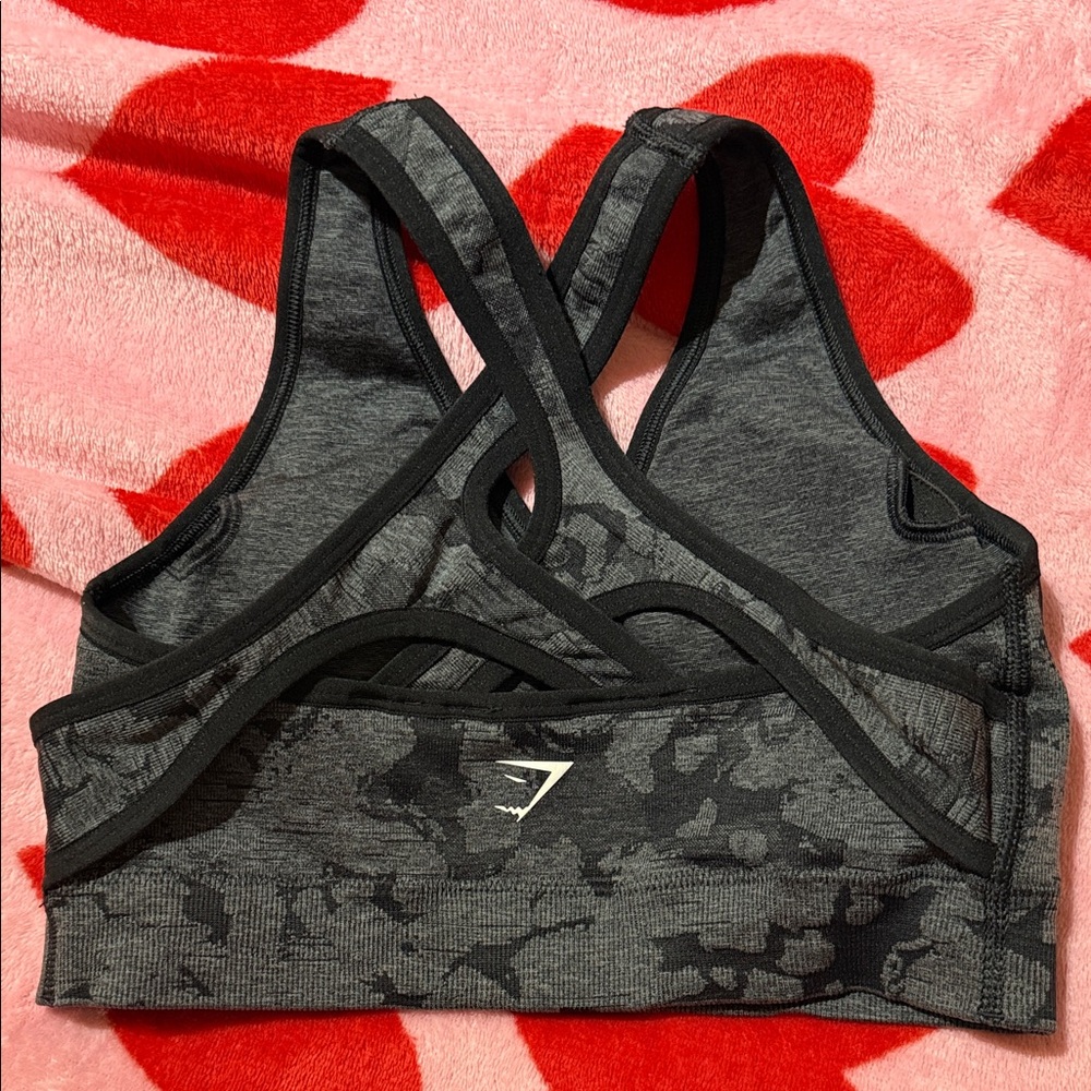 Gymshark Dark Gray Camo Strappy Cross-Back Sports Bra